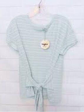 Hayden Striped Tie-Front Short Sleeve Top in Light blue